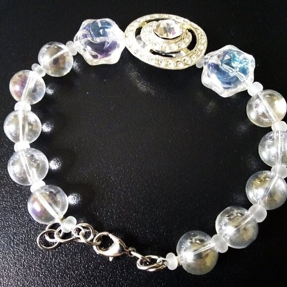 Holiday Statement Bracelet | Sparkling OOAK Glam | Handmade Gift for Large Wrist - Picture 5 of 15